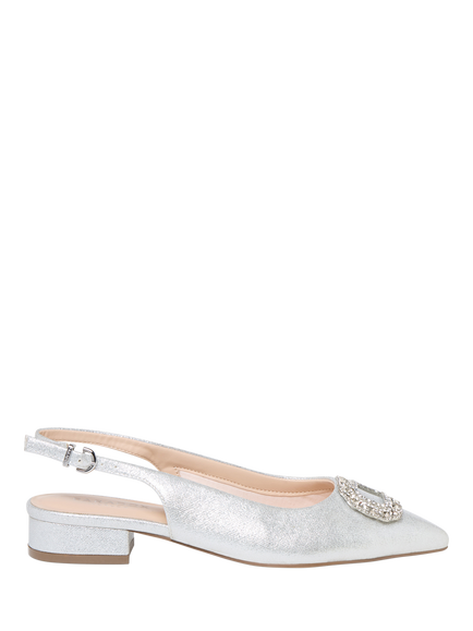 Paradox London Iveta Block Heel Slingback Court Shoes, Silver