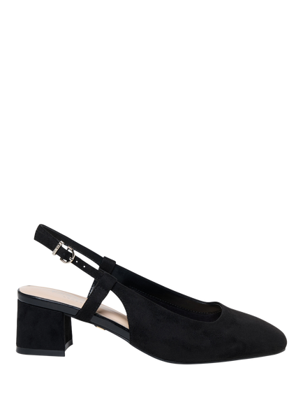 Paradox London Tracy Microsuede Square Toe Block Heel Slingback Court Shoes, Black, Black