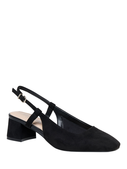 Paradox London Tracy Microsuede Square Toe Block Heel Slingback Court Shoes, Black - view 2, Black