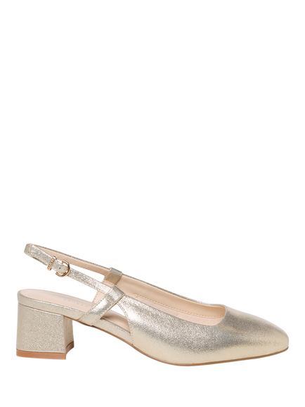 Paradox London Tracy Square Toe Block Heel Slingback Court Shoes, Champagne