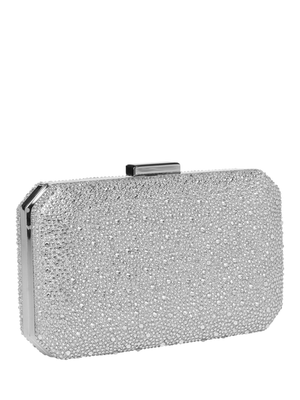 Paradox London Divya Diamante Box Clutch Bag, Silver - view 2, Silver