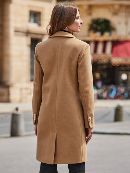Sosandar Single Breasted Button Detail Long Coat, Camel - view 2, Camel