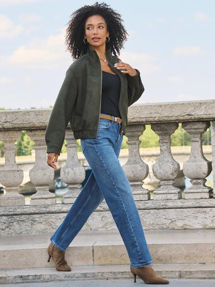 Sosandar Stove Pipe Jeans, Mid Blue - view 2, Mid Blue