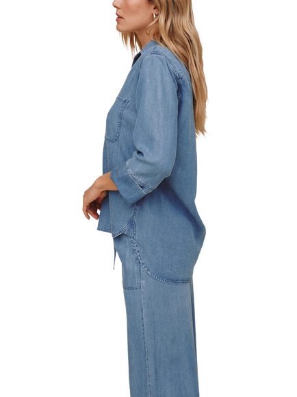 Bella Dahl Shirt Tail Button Down Shirt Containing TENCEL™ Lyocell - view 2, Light Blue