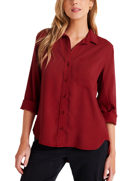 Bella Dahl Shirt Tail Button Down Shirt Containing TENCEL™ Lyocell, Red