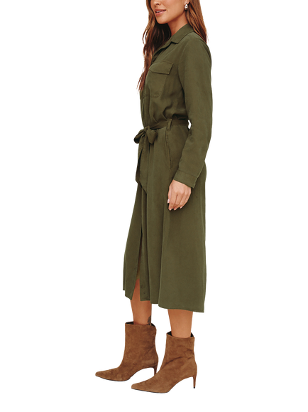 Bella Dahl Patch Pocket Midi Dress Containing TENCEL™ Lyocell, Olive - view 2, Olive