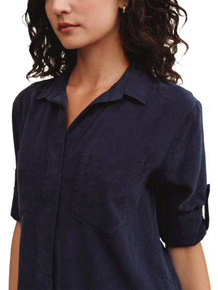 Bella Dahl Split Back Button Front Blouse Containing TENCEL™ Lyocell - view 2, Navy