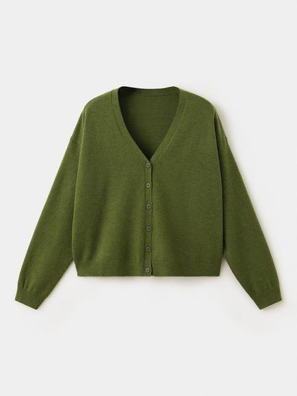 Mango Oversized V-Neck Cardigan, Olive