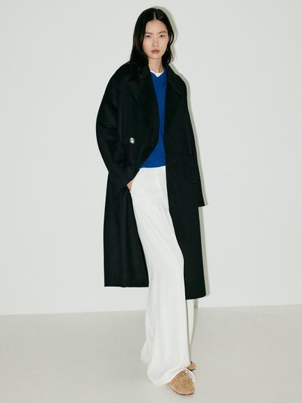 Mango Longline Oversized Wool Blend Overcoat, Black, Black