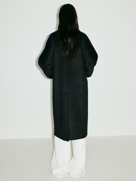 Mango Longline Oversized Wool Blend Overcoat, Black - view 2, Black