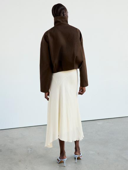 Mango Funnel Neck Oversized Jacket, Chocolate - view 2, Chocolate
