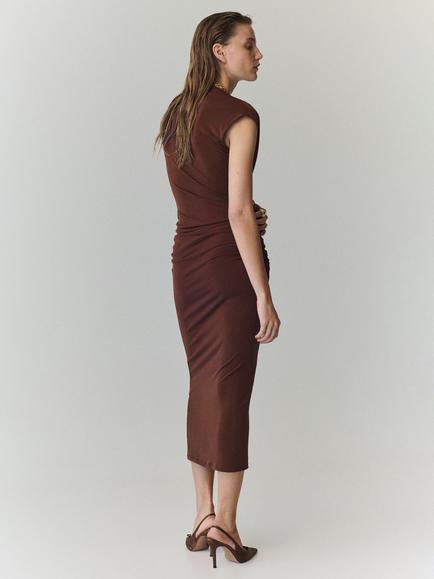 Mango Draped Cowl Neck Sleeveless Midi Dress - view 2, Rust