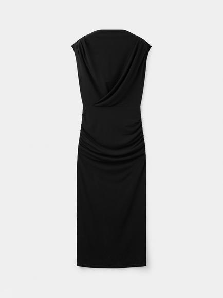Mango Draped Cowl Neck Sleeveless Midi Dress, Black