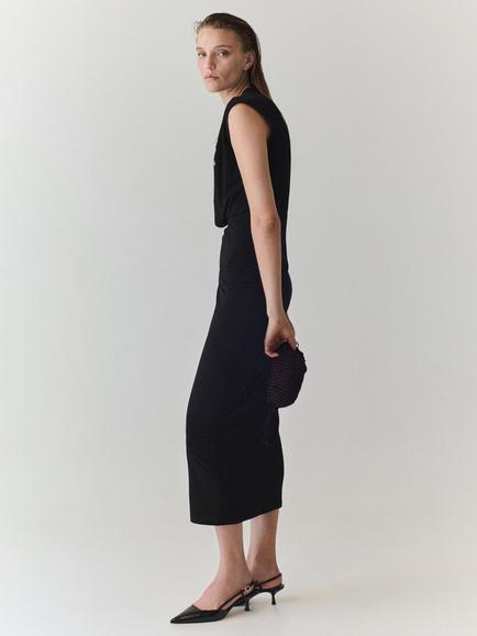 Mango Draped Cowl Neck Sleeveless Midi Dress - view 2, Black