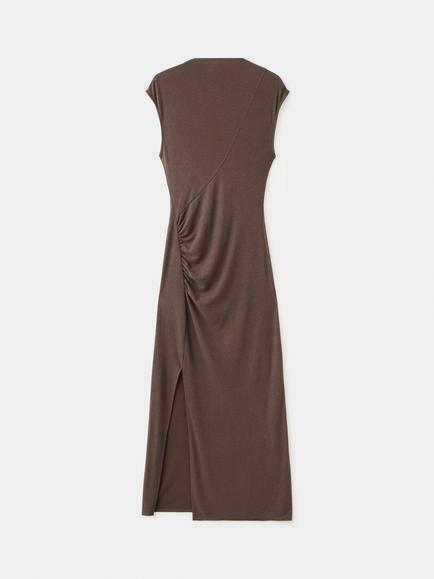Mango Asymmetric Ruched Maxi Dress, Taupe, Taupe