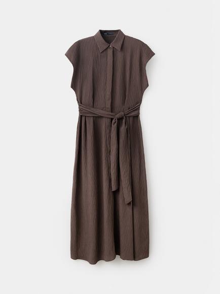 Mango Short Sleeve Tie Waist Shirt Midi Dress, Brown, Brown