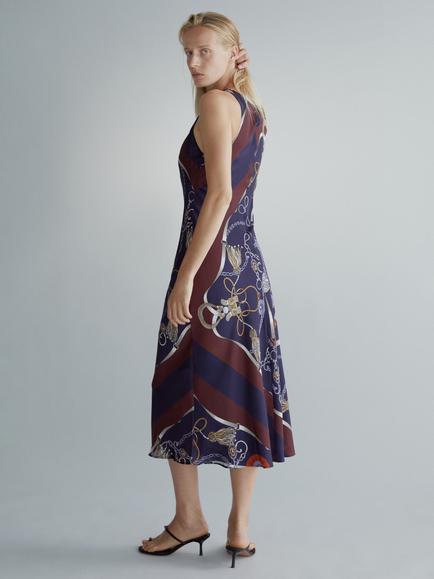 Mango Sleeveless Printed Midi Dress, Navy - view 2, Navy