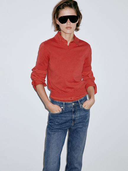 Mango Mid Rise Straight Leg Denim Jeans, Blue - view 2, Blue