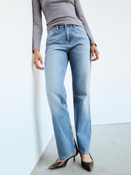 Mango Mid Rise Straight Leg Jeans, Light Blue, Light Blue