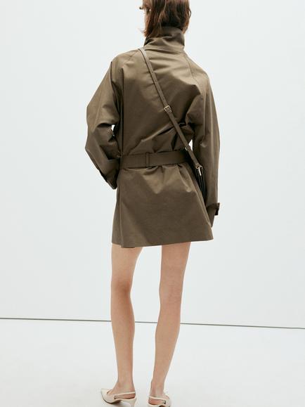 Mango Funnel Neck Midi Trench Coat, Khaki - view 2, Khaki