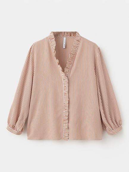 Mango Stripe Three Quarter Length Top, Brown, Brown