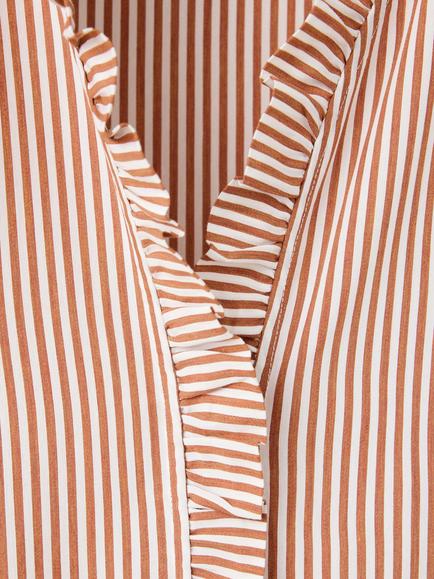 Mango Stripe Three Quarter Length Top, Brown - view 2, Brown
