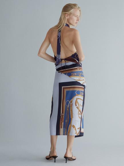 Mango High Waist Draped Wrap Midi Skirt, Sky Blue - view 2, Sky Blue