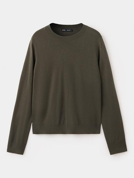 Mango Long Sleeve Crew Neck Jumper, Khaki, Khaki