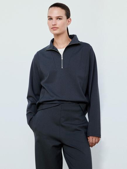 Mango Zip Neck Sweatshirt, Blue, Blue