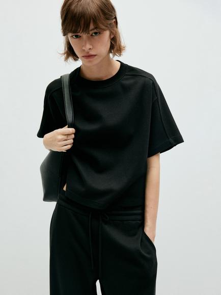 Mango Boxy Fit T-Shirt, Black, Black