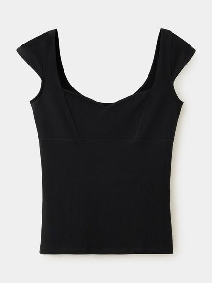 Mango Sculpted V-Neck Top, Black