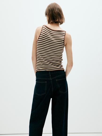 Mango Sculpted Boat Neck Knit Vest Top, Coffee - view 2, Coffee