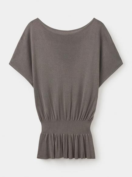Mango Boat Neck Gathered Waist Peplum Top, Taupe, Taupe