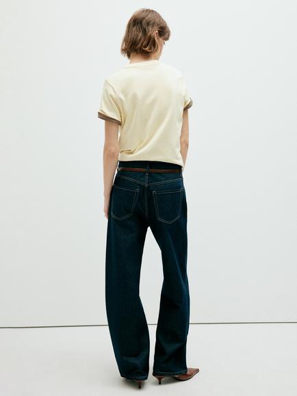 Mango Crew Neck Short Sleeve T-Shirt, Pastel Yellow - view 2, Pastel Yellow