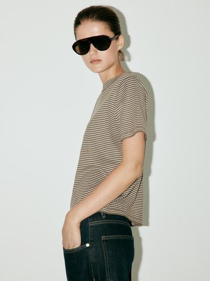 Mango Short Sleeve Crew Neck Knit Top, Khaki, Khaki