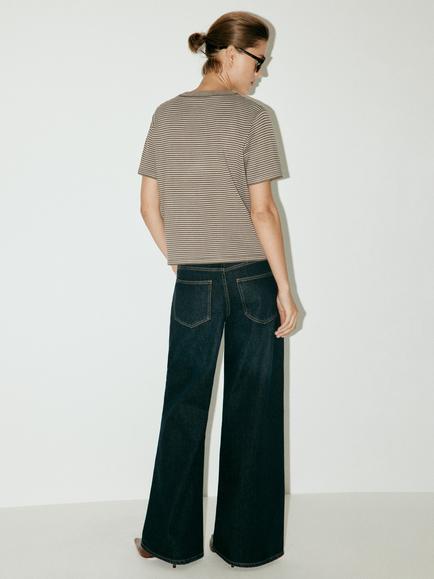 Mango Short Sleeve Crew Neck Knit Top, Khaki - view 2, Khaki