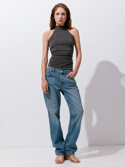 Mango Halter Neck Sleeveless Blouse, Grey, Grey