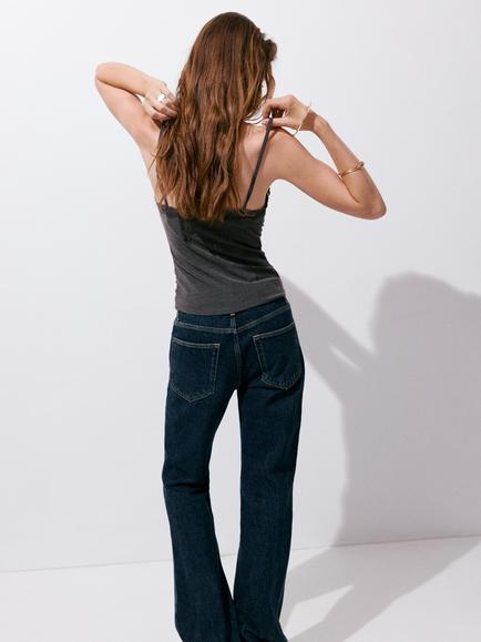 Mango Lace Trim V-Neck Camisole, Grey - view 2, Grey