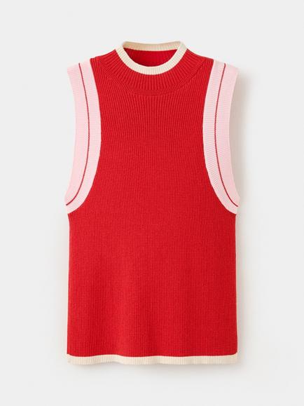 Mango Sculpted Ribbed High-Neck Vest, Red, Red