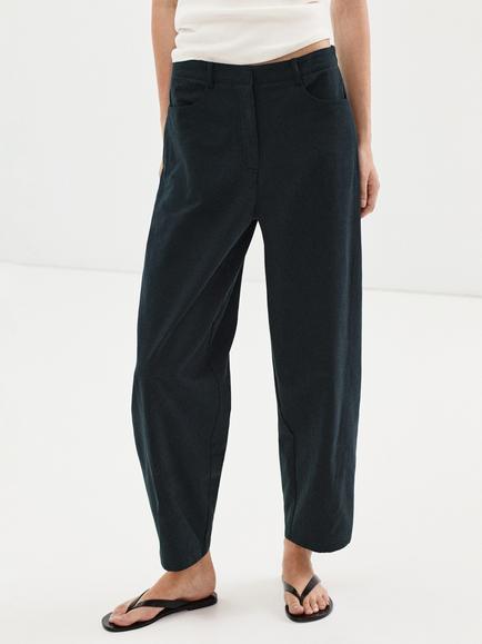 Mango High Rise Balloon Leg Cropped Trousers, Navy, Navy