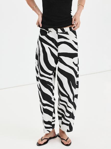Mango Mid Rise Zebra Printed Balloon Leg Trousers, Black, Black