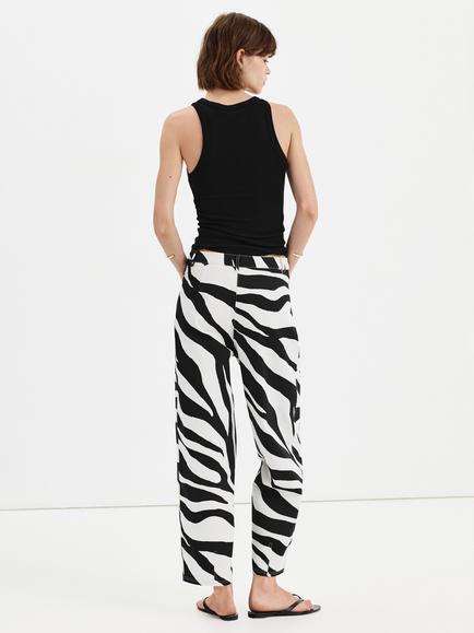 Mango Mid Rise Zebra Printed Balloon Leg Trousers, Black - view 2, Black