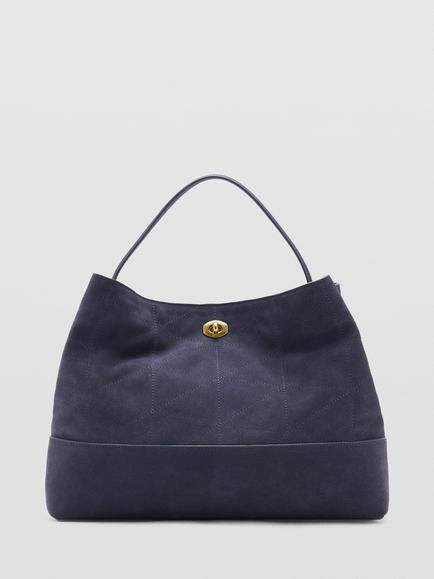 Mango Sculptural Hobo Shoulder Turnlock Bag, Navy, Navy