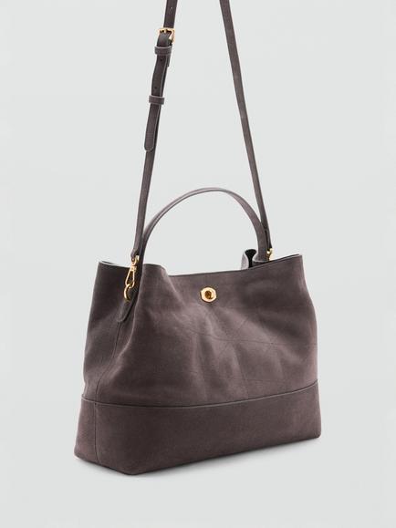 Mango Signature Leather Shoulder Tote Bag, Grey - view 2, Grey
