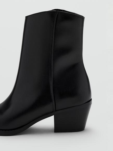Mango Leather Sculptural Mid Calf Block Heel Cowboy Boots, Black - view 2, Black