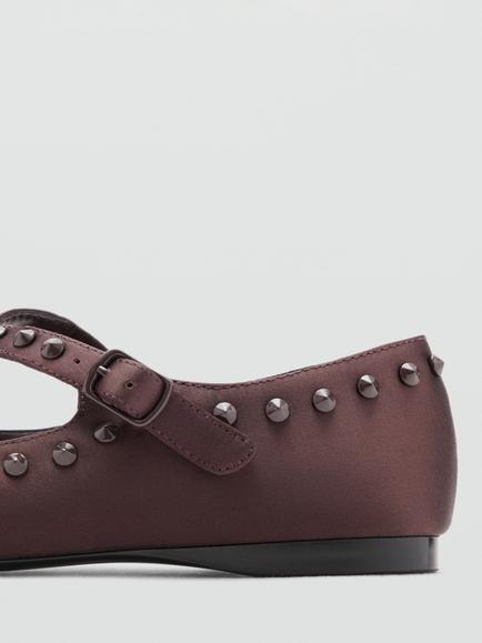 Mango Satin Embellished Mary Jane Ballerina Pumps - view 2, Chocolate