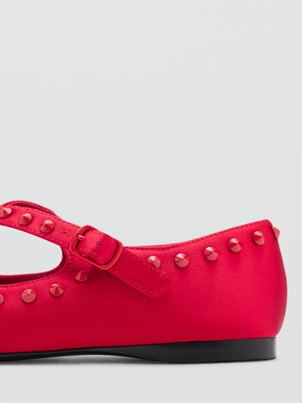 Mango Satin Embellished Mary Jane Ballerina Pumps - view 2, Red