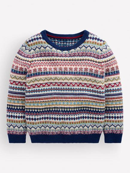 Mini Boden Kids' Round Neck Fair Isle Jumper, Multi, Multi