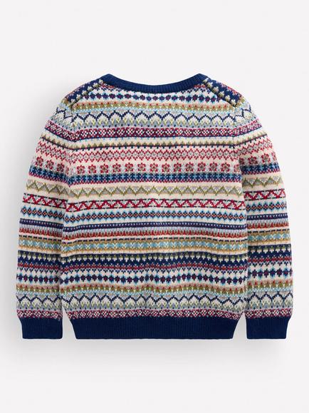 Mini Boden Kids' Round Neck Fair Isle Jumper, Multi - view 2, Multi
