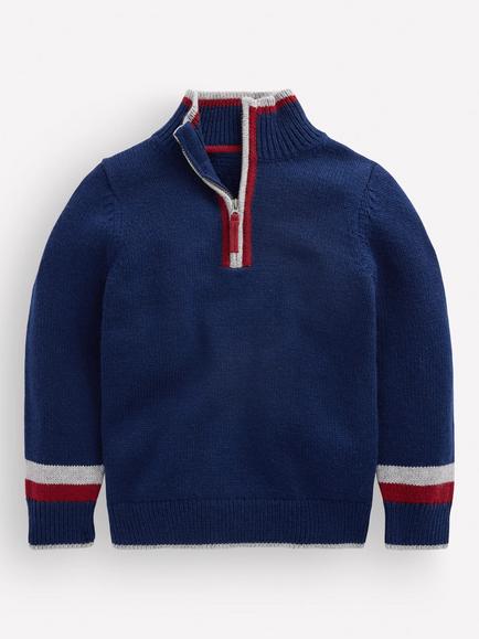 Mini Boden Kids' Heritage Half-Zip Jumper, Medieval Blue, Medieval Blue
